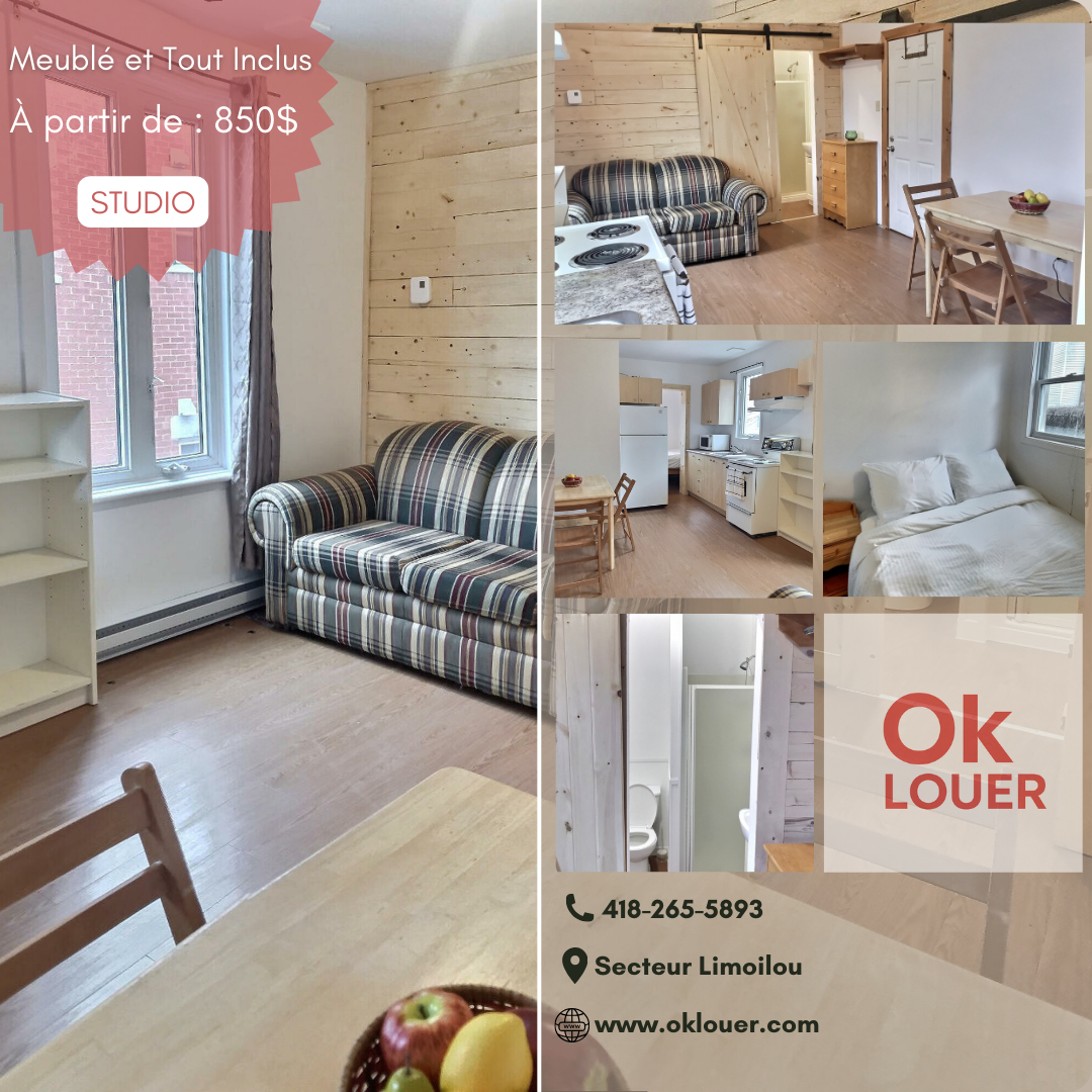 PLUSIEURS STUDIO MEUBLÉ ET TOUT INCLUS À QUÉBEC